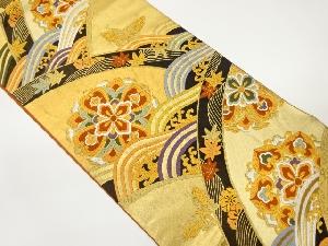 華文に荒波・蝶模様織出し袋帯